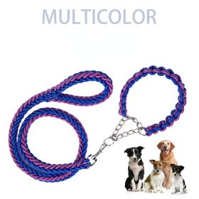 Eight-strand nylon braided dog collar leash dog chain impact blasting chain pet leash (Specification (L * W): XL, colour: Blue)