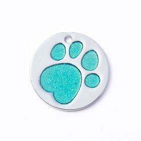 Personalized Dog Tags; Engraved Footprints Cat Tags; Anti-lost Round Pet ID Tags For Dogs & Cats (Color: Viridity, size: one-size)